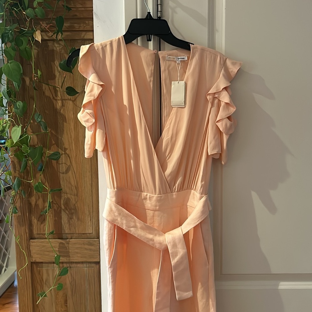 🎀NEW MAJE xs Piruize Cold-shoulder Crepe And Stretch-twill Jumpsuit In Mandarine - Picture 5 of 11